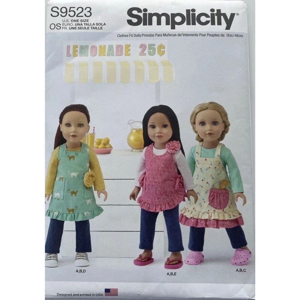 Simplicity S9523 Doll Clothes Sewing Pattern 18" Dolls Aprons Top Leggings Uncut